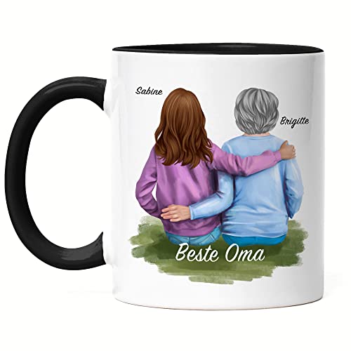 Kiddle-Design Oma Tasse Schwarz Personalisiert Oma & Enkelin Tochter Besonderes Oma Geschenk Muttertag Weihnachten Geburtstagsgeschenk Beste Oma der Welt mit Spruch von Kiddle-Design