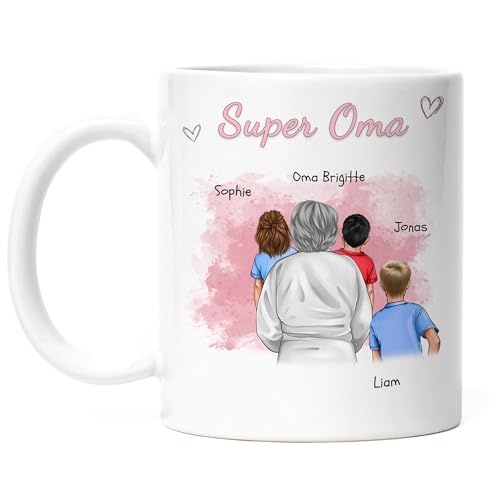 Kiddle-Design Oma Tasse personalisiert 3 Enkelkinder Muttertag Geschenk Geburtstagsgeschenk - Geschenk Omi mit Enkeltochter Enkelsohn - Beste Oma der Welt von Kiddle-Design