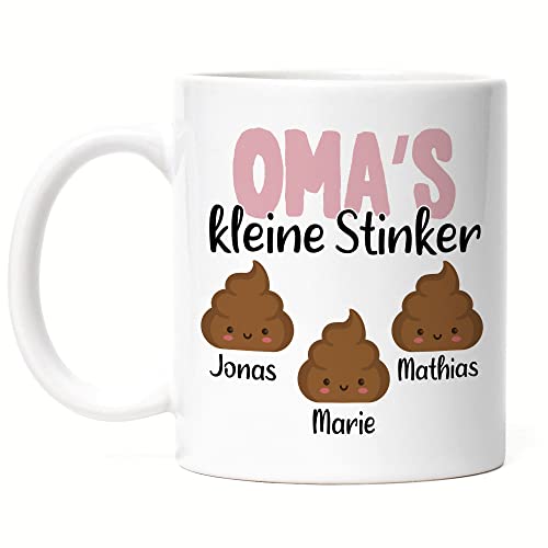 Kiddle-Design Oma's kleine Stinker Tasse Lustig personalisiert mit Namen Muttertag Kackhaufen Geschenk Omi Großmutter 3 Stinker von Kiddle-Design