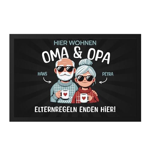 Kiddle-Design Oma & Opa Fussmatte Großeltern | Fussmatte personalisiert für Oma Opa witziges Geschenk Geburtstags | Hier wohnen Oma und Opa, 60x40 cm von Kiddle-Design