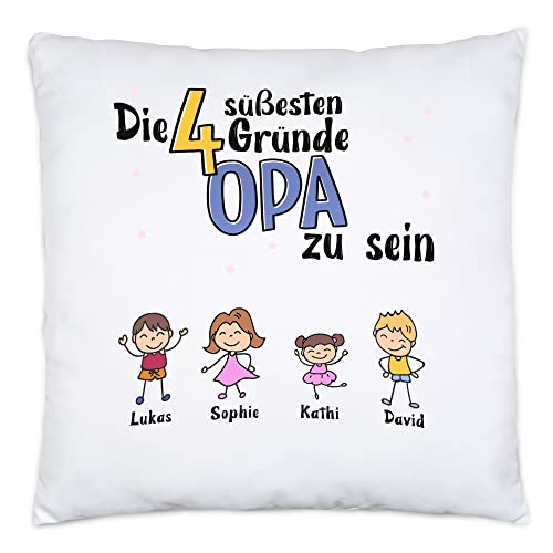 Kiddle-Design Opa Kissen Geburtstag Personalisiert für Opa Enkel Enkelin Baby Geschenk Kinder Opa Geschenk Vatertag 4 Kinder von Kiddle-Design