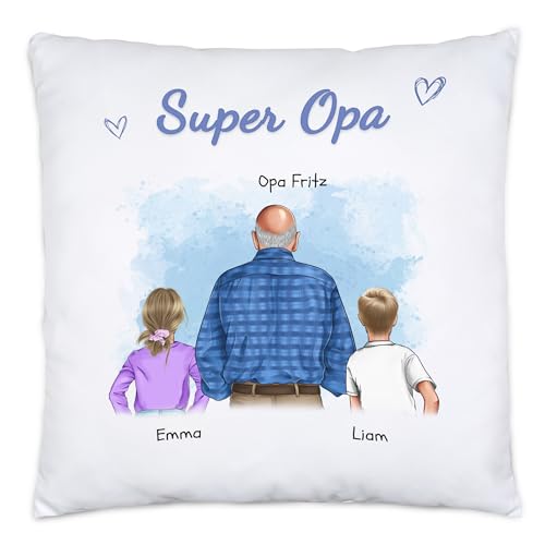 Kiddle-Design Opa Kissen personalisiert 2 Enkel Vatertagsgeschenk Geburtstagsgeschenk - Geschenk Opi mit Enkeltochter Enkelsohn - Bester Opa der Welt von Kiddle-Design