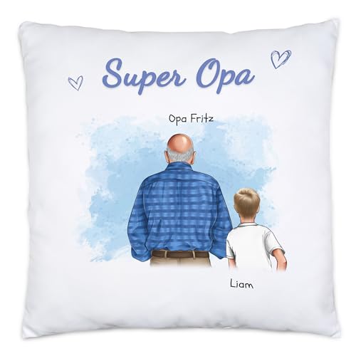 Kiddle-Design Opa Kissen personalisiert EIN Enkel Vatertagsgeschenk Geburtstagsgeschenk - Geschenk Opi mit Enkeltochter Enkelsohn - Bester Opa der Welt von Kiddle-Design