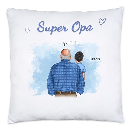 Kiddle-Design Opa Kissen personalisiert EIN Enkelkind Vatertagsgeschenk Geburtstagsgeschenk - Geschenk Opi mit Enkeltochter Enkelsohn - Bester Opa der Welt von Kiddle-Design