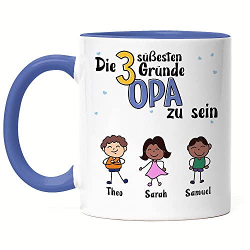 Kiddle-Design Opa Tasse Blau Geburtstag Personalisiert für Opa Enkel Enkelin Baby Geschenk Kinder Opa Geschenk Vatertag 3 Kinder von Kiddle-Design