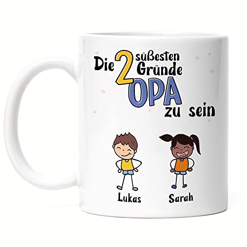 Kiddle-Design Opa Tasse Geburtstag Personalisiert für Opa Enkel Enkelin Baby Geschenk Kinder Opa Geschenk Vatertag 2 Kinder von Kiddle-Design