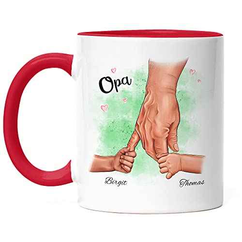 Kiddle-Design Opa Tasse Rot Geburtstag Personalisiert für Opa Enkel Enkelin Baby Geschenk Kinder Opa Geschenk Vatertag von Kiddle-Design