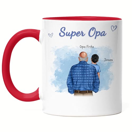 Kiddle-Design Opa Tasse Rot personalisiert ein Enkelkind Vatertagsgeschenk Geburtstagsgeschenk - Geschenk Opi mit Enkeltochter Enkelsohn - Bester Opa der Welt von Kiddle-Design