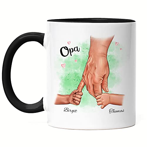 Kiddle-Design Opa Tasse Schwarz Geburtstag Personalisiert für Opa Enkel Enkelin Baby Geschenk Kinder Opa Geschenk Vatertag von Kiddle-Design