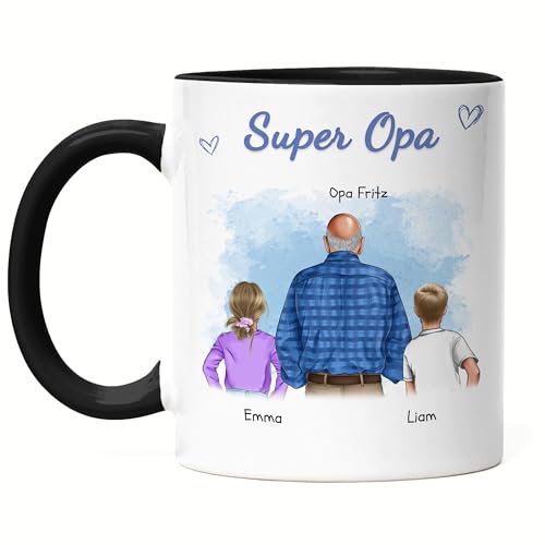 Kiddle-Design Opa Tasse Schwarz personalisiert 2 Enkel Vatertagsgeschenk Geburtstagsgeschenk - Geschenk Opi mit Enkeltochter Enkelsohn - Bester Opa der Welt von Kiddle-Design