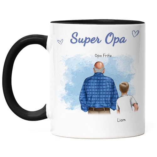 Kiddle-Design Opa Tasse Schwarz personalisiert ein Enkel Vatertagsgeschenk Geburtstagsgeschenk - Geschenk Opi mit Enkeltochter Enkelsohn - Bester Opa der Welt von Kiddle-Design