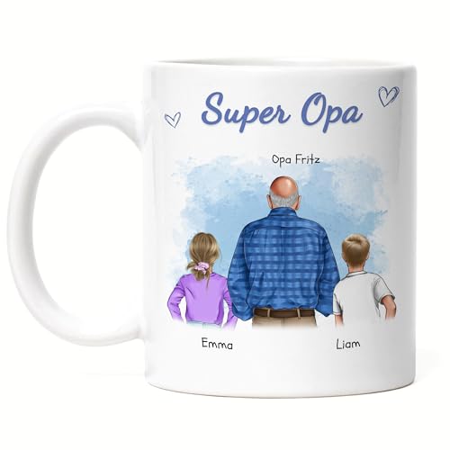 Kiddle-Design Opa Tasse personalisiert 2 Enkel Vatertagsgeschenk Geburtstagsgeschenk - Geschenk Opi mit Enkeltochter Enkelsohn - Bester Opa der Welt von Kiddle-Design