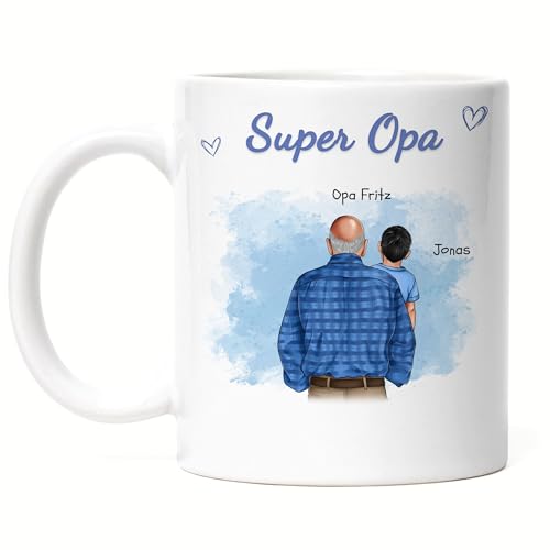 Kiddle-Design Opa Tasse personalisiert ein Enkelkind Vatertagsgeschenk Geburtstagsgeschenk - Geschenk Opi mit Enkeltochter Enkelsohn - Bester Opa der Welt von Kiddle-Design