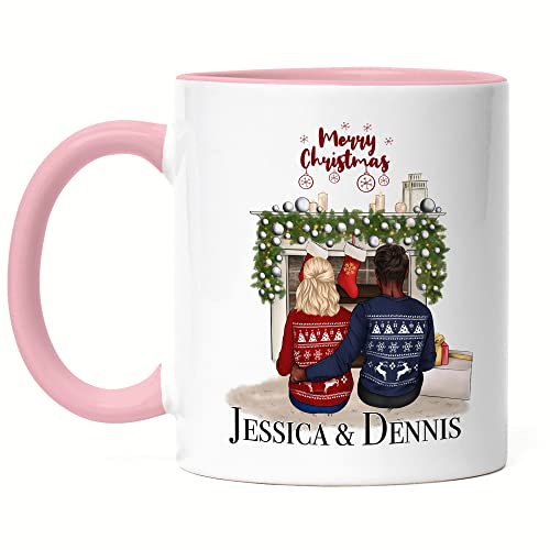 Kiddle-Design Paar Weihnachts-Tasse Rosa Personalisiert Namen Pärchen Geschenk Weihnachten Freund & Freundin Individuelle Pärchen Xmas von Kiddle-Design