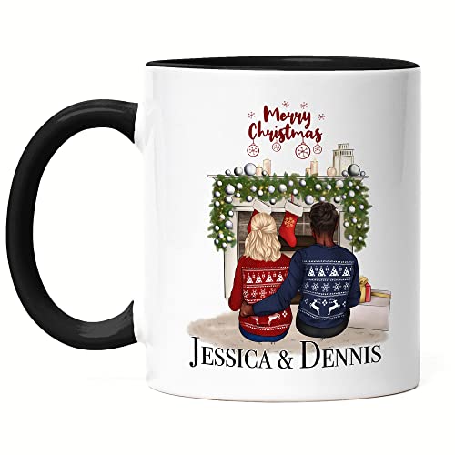 Kiddle-Design Paar Weihnachts-Tasse Schwarz Personalisiert Namen Pärchen Geschenk Weihnachten Freund & Freundin Individuelle Pärchen Xmas von Kiddle-Design