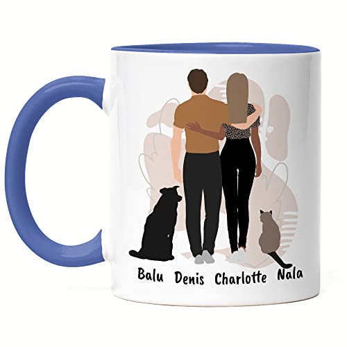 Kiddle-Design Paar mit Hunden Tasse Blau Personalisiert Hundebesitzer Geschenk Hundeliebhaber Pärchen Hund Dog Mom Dad Hundemama Hundepapa von Kiddle-Design