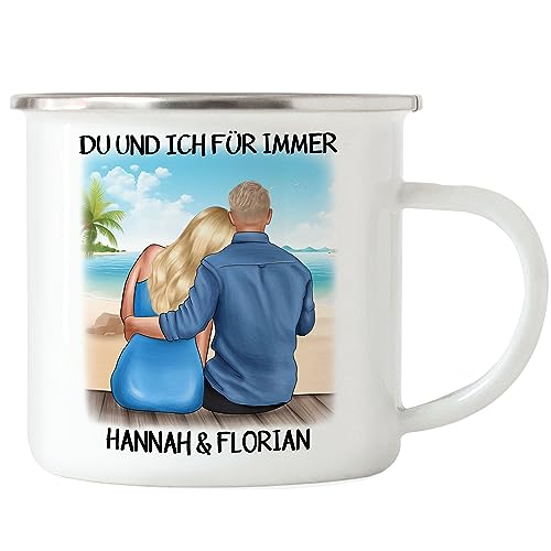 Kiddle-Design Pärchen Emaille Tasse Personalisiert Liebestasse Jahrestags- und Valentinstagsgeschenk Personalisiertes Liebesgeschenk Couple Motiv von Kiddle-Design