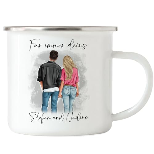 Kiddle-Design Pärchen Emaille Tasse Personalisiert Paar Valentinstag Jahrestag für Sie und Ihn Geschenk Partner Freund Freundin Liebesgeschenke von Kiddle-Design