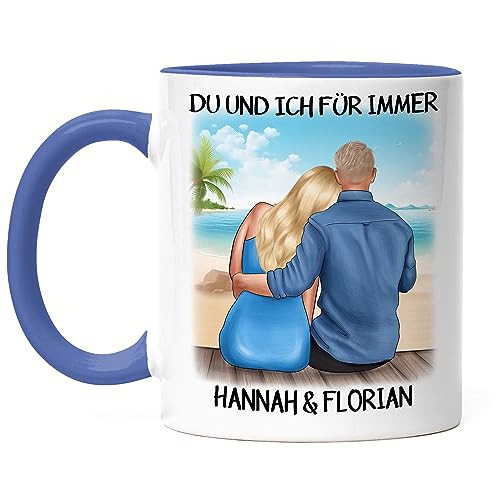 Kiddle-Design Pärchen Tasse Blau Personalisiert Liebestasse Jahrestags- und Valentinstagsgeschenk Personalisiertes Liebesgeschenk Couple Motiv mit Namen von Kiddle-Design