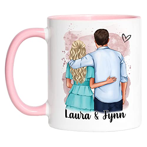 Kiddle-Design Pärchen Tasse Personalisiert Valentinstag Namen für Ihn Sie Jahrestag Geschenk Paar Freund Freundin Individuelle Paartasse Rosa von Kiddle-Design