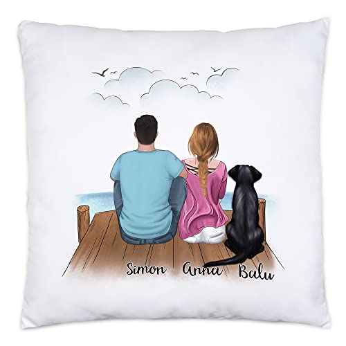 Kiddle-Design Pärchen mit Hunden Kissen inkl. Füllung Personalisiert Hundebesitzer Geschenk Paar Hund Dog Mom Dad Hundemama Hundepapa von Kiddle-Design