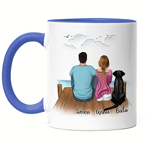 Kiddle-Design Pärchen mit Hunden Tasse Blau Personalisiert Hundebesitzer Geschenk Hundeliebhaber Paar Hund Dog Mom Dad Hundemama Hundepapa von Kiddle-Design