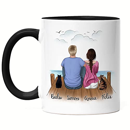 Kiddle-Design Pärchen mit Katzen Tasse Schwarz Personalisiert Katzenbesitzer Geschenk Paar Katze Cat Mom Dad Katzenmama Katzenpapa von Kiddle-Design