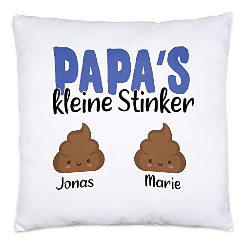 Kiddle-Design Papa's kleine Stinker Kissen inkl. Füllung Lustig personalisiert mit Namen Vatertag Kackhaufen Geschenk Vater Papa 2 Kinder von Kiddle-Design