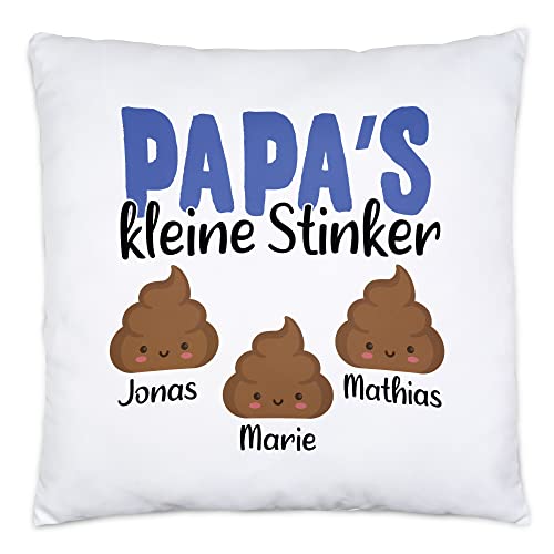 Kiddle-Design Papa's kleine Stinker Kissen inkl. Füllung Lustig personalisiert mit Namen Vatertag Kackhaufen Geschenk Vater Papa 3 Kinder von Kiddle-Design