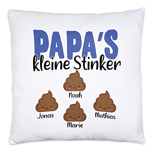 Kiddle-Design Papa's kleine Stinker Kissen inkl. Füllung Lustig personalisiert mit Namen Vatertag Kackhaufen Geschenk Vater Papa 4 Kinder von Kiddle-Design