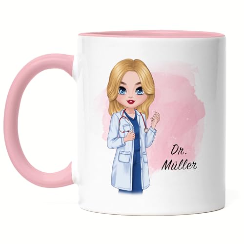 Kiddle-Design Personalisierte Ärztin Tasse Rosa | Medizin Studium Geschenk | Mit Name für Examen Glückwunsch Medizin Studium Danke & Abschiedsgeschenk von Kiddle-Design