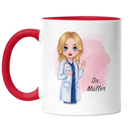 Kiddle-Design Personalisierte Ärztin Tasse Rot | Medizin Studium Geschenk | Mit Name für Examen Glückwunsch Medizin Studium Danke & Abschiedsgeschenk von Kiddle-Design