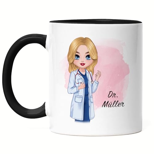 Kiddle-Design Personalisierte Ärztin Tasse Schwarz | Medizin Studium Geschenk | Mit Name für Examen Glückwunsch Medizin Studium Danke & Abschiedsgeschenk von Kiddle-Design