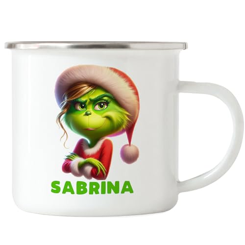 Kiddle-Design Personalisierte Anti Weihnachten Emaille Tasse Weihnachtstasse Lustig mit Name Weihnachten Nikolaus Fun Geschenkidee Wichtelgeschenk für Frauen von Kiddle-Design