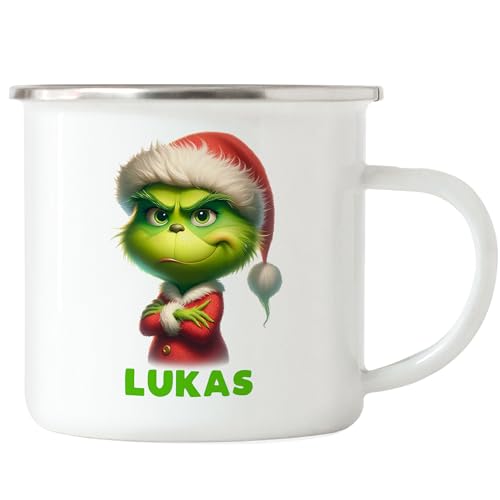 Kiddle-Design Personalisierte Anti Weihnachten Emaille Tasse Weihnachtstasse Lustig mit Name Weihnachten Nikolaus Fun Geschenkidee Wichtelgeschenk für Kinder von Kiddle-Design