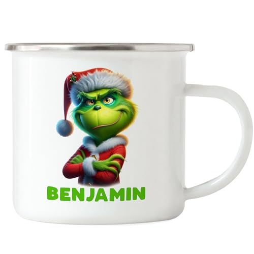 Kiddle-Design Personalisierte Anti Weihnachten Emaille Tasse Weihnachtstasse Lustig mit Name Weihnachten Nikolaus Fun Geschenkidee Wichtelgeschenk für Männer von Kiddle-Design