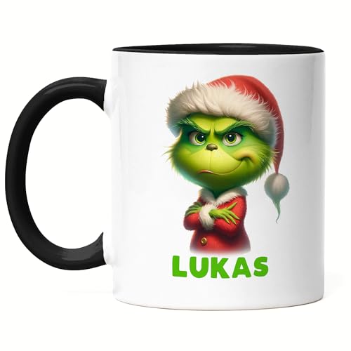 Kiddle-Design Personalisierte Anti Weihnachten Tasse Schwarz Weihnachtstasse Lustig mit Name Weihnachten Nikolaus Fun Geschenkidee Wichtelgeschenk für Kinder von Kiddle-Design