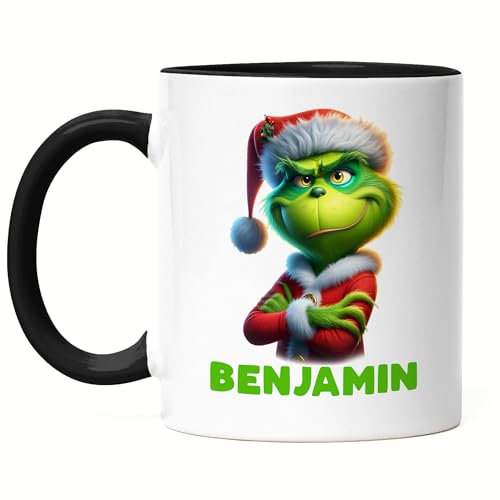 Kiddle-Design Personalisierte Anti Weihnachten Tasse Schwarz Weihnachtstasse Lustig mit Name Weihnachten Nikolaus Fun Geschenkidee Wichtelgeschenk für Männer von Kiddle-Design