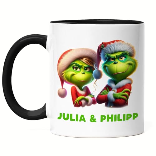 Kiddle-Design Personalisierte Anti Weihnachten Tasse Schwarz Weihnachtstasse Lustig mit Name Weihnachten Nikolaus Fun Geschenkidee Wichtelgeschenk für Paare von Kiddle-Design