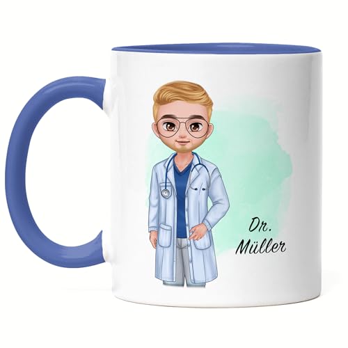Kiddle-Design Personalisierte Arzt Tasse Blau | Medizin Examen Geschenk | Individuell mit Namen für angehende Ärzte Abschlussgeschenk Danke und Abschied von Kiddle-Design