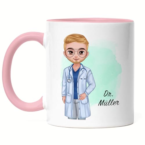 Kiddle-Design Personalisierte Arzt Tasse Rosa | Medizin Examen Geschenk | Individuell mit Namen für angehende Ärzte Abschlussgeschenk Danke und Abschied von Kiddle-Design