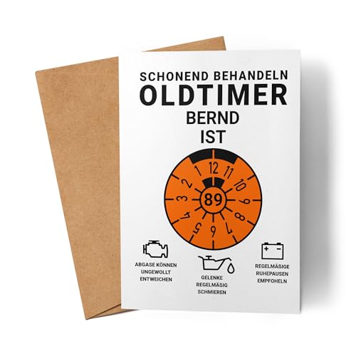 Kiddle-Design Personalisierte Geburtstagskarte 89. Geburtstag, Schonend behandeln Oldtimer ist 89, 89ter Geburtstag Lustiges Geldgeschenk Frau Mann, Karte Geburtstag von Kiddle-Design