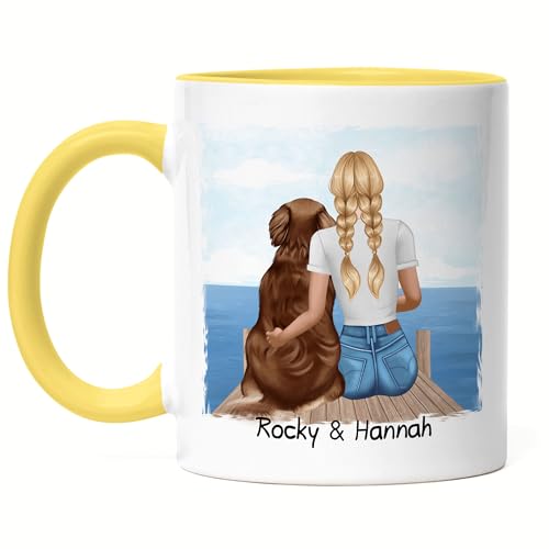 Kiddle-Design Personalisierte Hundemama Tasse Gelb | Geschenk für Stolze Hundebesitzerin | Für Hundeliebhaber Dog Dad mit Haustier | Mit Name & Spruch von Kiddle-Design