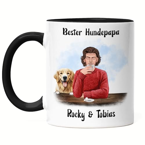 Kiddle-Design Personalisierte Hundepapa Tasse Schwarz | Geschenk für Stolzen Hundebesitzer | Für Hundeliebhaber Dog Dad mit Haustier | Mit Name & Spruch von Kiddle-Design