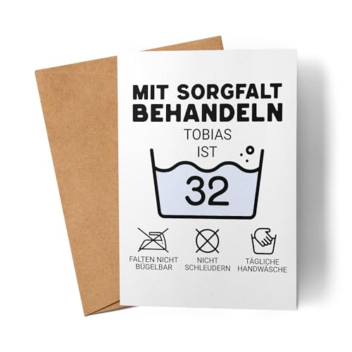 Kiddle-Design Personalisierte Karte 32. Geburtstag - Mit Sorgfalt behandeln das Gute Stück ist 32-32ter Geburtstag Lustige Geburtstagskarte Mann Frau von Kiddle-Design