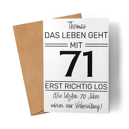 Kiddle-Design Personalisierte Karte 71. Geburtstag | Das Leben fängt mit 71 erst richtig an | 71ter Geburtstag Lustiges Geschenk Mann Frau | Geburtstagskarte inkl. Umschlag von Kiddle-Design