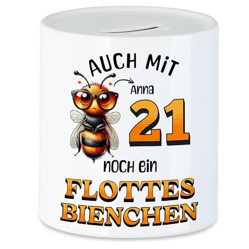 Kiddle-Design Personalisierte Spardose 21. Geburtstag - Flottes Bienchen ist 21-21ter Geburtstag Lustiges Geldgeschenk Frau Frauen - Sparschwein zum Geburtstag Kiddle-Design Personalisierte Spardose 21. Geburtstag - Flottes Bienchen ist 21-21ter Geburtstag Lustiges Geldgeschenk Frau Frauen - Sparschwein zum Geburtstag von Kiddle-Design