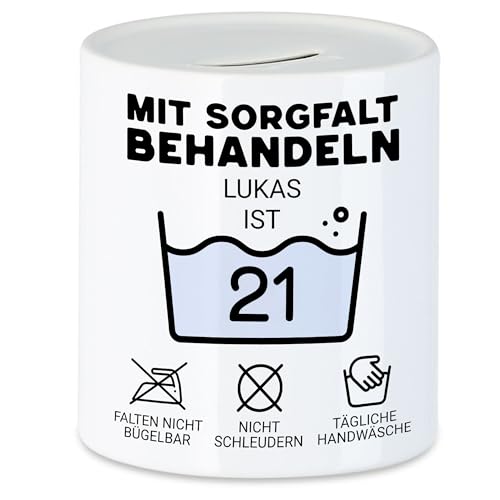 Kiddle-Design Personalisierte Spardose 21. Geburtstag - Mit Sorgfalt behandeln das Gute Stück ist 21-21ter Geburtstag Lustiges Geschenk Mann Frau, Sparbüchse Sparschwein von Kiddle-Design