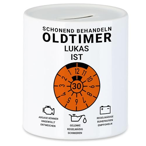 Kiddle-Design Personalisierte Spardose 30. Geburtstag, Schonend behandeln Oldtimer ist 30, 30ter Geburtstag Lustiges Geldgeschenk Frau Mann, Sparschwein Geburtstag von Kiddle-Design