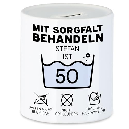 Kiddle-Design Personalisierte Spardose 50. Geburtstag - Mit Sorgfalt behandeln das Gute Stück ist 50-50ter Geburtstag Lustiges Geschenk Mann Frau, Sparbüchse Sparschwein von Kiddle-Design